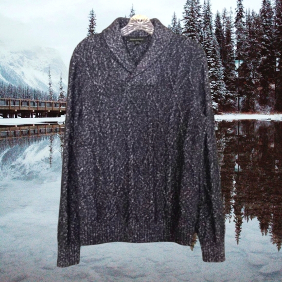 Banana Republic Mens Yak Hair Blend Cable Knit Sweater Blue Shawl Collar Sz M - Picture 1 of 8